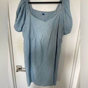 Puff sleeve chambray mini dress